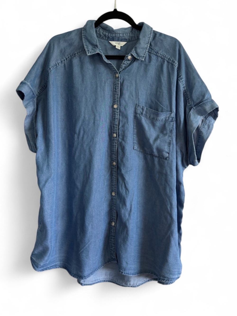 Terra & Sky Chambray Short Sleeve Button Down Top Coastal Grandma Boho Casual 2X